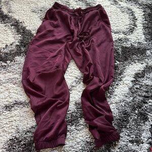 Wine colored silk joggers